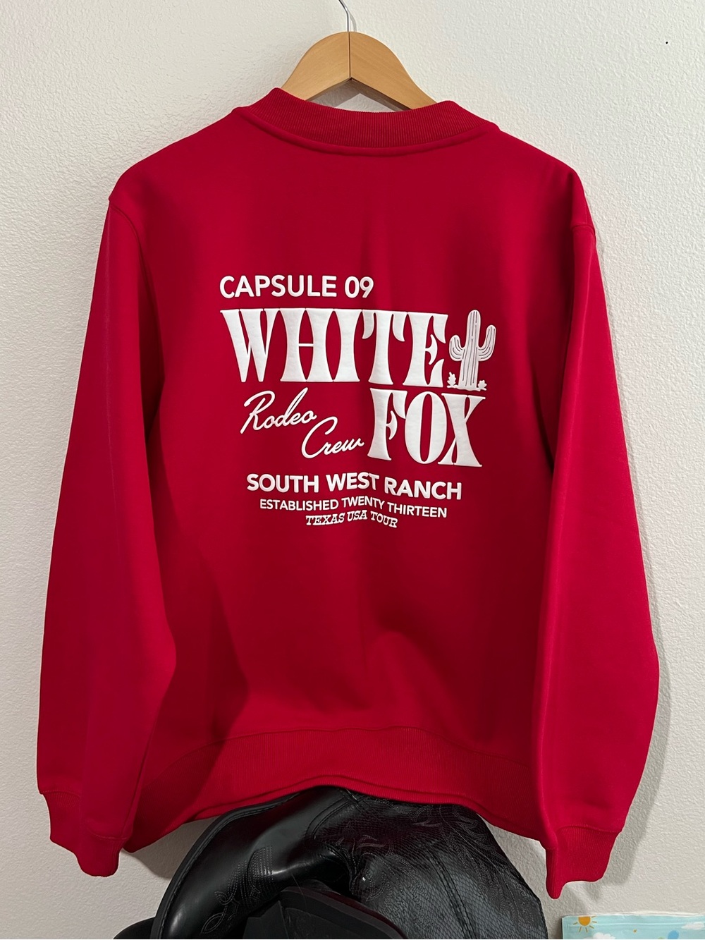 White Fox Boutique Red Sweatshirt with White Rodeo Print